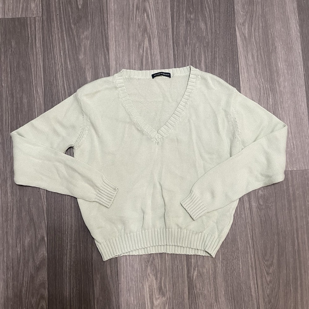 Brandy Melville 100% Cotton Mint Green V Neck Sweater One Size Made In Italy